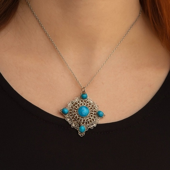 Source Unknown Jewelry - Vintage Boho Statement Necklace with Turquoise Stones
